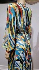 Spyzone Exchange Retro Style Sz S Chiffon Long Slit sleeve Multicolor Dress #CC