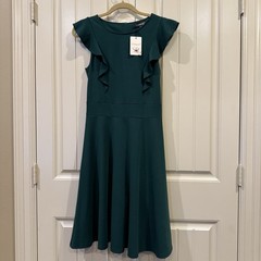 Yathon Stretch Green A-Line Pleated Waist Ruffle Cap Sleeve Easter Dress Medium