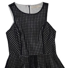 Everleigh Black Sheer Grid Mesh Lace Overlay Fit & Flare Cocktail Dress Sz M