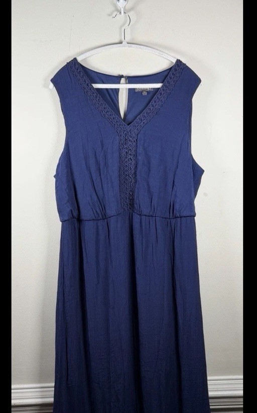 Luxology Women’s Plus Size 20 Maxi Dress Navy Crochet Lined BOHO Resort Comfy