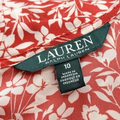Ralph Lauren Dress Sz 10 Red White Floral Front Tie Lightweight Keyhole Mad Men