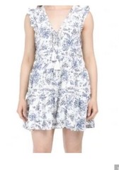 Lucky Brand Boho Tie-Front Sleeveless Tunic in White and Navy