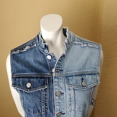 HUDSON Two-Toned Distressed Button-Down Sleeveless Denim Dress SIZE: M