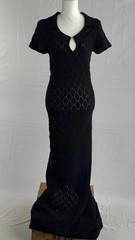Charlotte Russe Black Pointelle Knit Maxi Dress Keyhole Collar, Size L