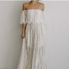 BALTIC BØRN Ivory Lace Off-Shoulder Ruffle Maxi Dress Sheer Floral Size M