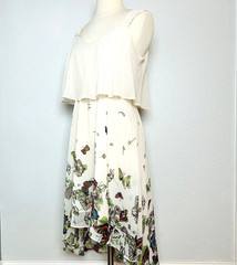 Forever 21 Hi-Low Dress Womens S Ivory Chiffon Floral Butterfly Empire Waist