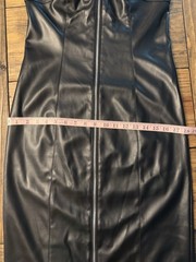 Forever 21 Black Faux Leather Bodycon Midi Dress Strapless Zip Front M
