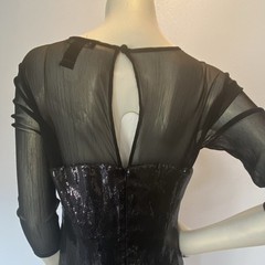 Argenti Black Silver Sequin Mesh Sheer 3/4 Sleeve Sheath Knee Dress 8