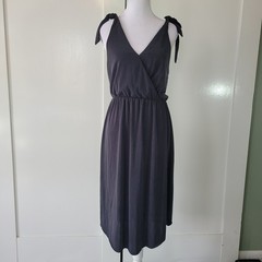 MNG Mango Size 4 Little Black Dress Tie Shoulder Elastic Waistline Knee Length