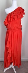 NWT! JustFab Coral Orange One Shoulder Ruffle Maxi Dress, Stretchy, Small