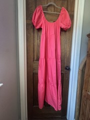 Wild Fable Women&rsquo;s Short Sleeve Tiered Poplin Maxi Dress – Coral – S