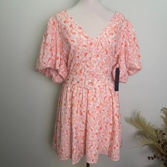 Rachel Roy Valeria Peach Puff-Sleeve Belted Mini Dress size 14
