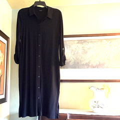 Talbots Button Front Long Sleeve Roll Cuff Black Shirt Dress M