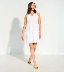 Hatley Lauren White Ruffle Eyelet Lace Cotton Mini Sun Dress Sz XS Cocktail NEW