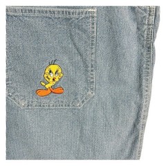 Vintage Looney Tunes 90s Sleeveless Pinstripe Denim Jean Dress Size Large Womens