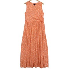 Lands&rsquo; End Maxi Dress Sz L Orange Floral Surplice Faux Wrap Sleeveless Knit