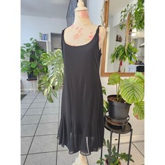 Vintage Alex Evenings Black Beaded Strap Cocktail Dress Petite 14P Midi Formal