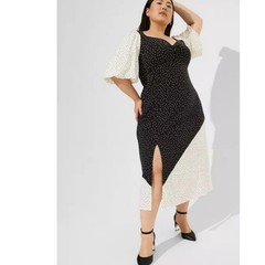NWT Torrid Maxi Studio Knit Mix Print Dress Black White Dot Print Size 1X 14/16