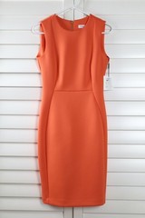 CALVIN KLEIN NWT $89 Solid Orange Scuba Neoprene Stretch Sheath Dress Size 4
