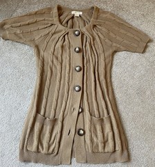 Michael Kors Cable Knit Cotton Wool Short Sleeve Large Buttons Sweater Tunic Med