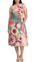 $195 JOHNNY WAS PLUS SZ 3X JANIE FAVORITE CAP SLEEVE MIDI DRESS EMILY Beautiful!