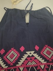 Women&rsquo;s 2X Embroidered Navy Pink White Aztec Boho Sundress Knee