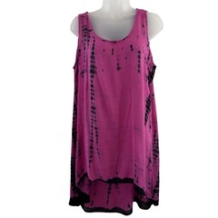 Raya Sun Dress Womens Medium Pink Black Tie Dye Hi Low Asymmetric Tank Sundress