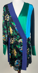 *NWT* DIANE VON FURSTENBERG &lsquo;Faux Wrap Floral Silk Mini Dress&rsquo; – M, Blue Green