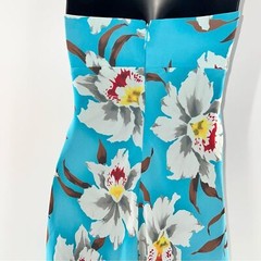 ABS Allen Schwartz Strapless Mini Blue w/White, Green, Red Floral Print Dress-4