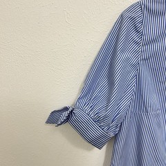 Charlotte Brody Blue Striped Sheath Dress Bow Cuffed Puff Sleeves Size 6 Spring
