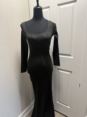 Black Solid Knit Stretch Bodycon Maxi Dress Scoop Neck Long Sleeve Size S