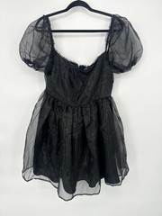 Widow Dolls Kill Black Babydoll Mini Dress Puff Sleeves Organza Large Goth Vamp