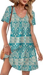 Women 2025 Loose V Neck Short Sleeve Casual T Shirt Dress Sundresses Swimsuit