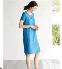 J Jill Linen Dress Size Large Petite Blue Tencel Blend Resort Core Eco Esthetic