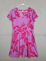 Old Navy Tropical Floral Hawaiian Print Short Sleeve Dress Large L Purple & Pink