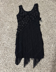 PrettyGuide Black Solid Shift Dress Scoop Neck Sleeveless Fringe Beaded Knee S