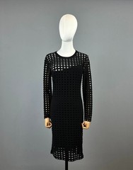 T by Alexander Wang Black Distressed Long Sleeve Bodycon Midi Dress Size S