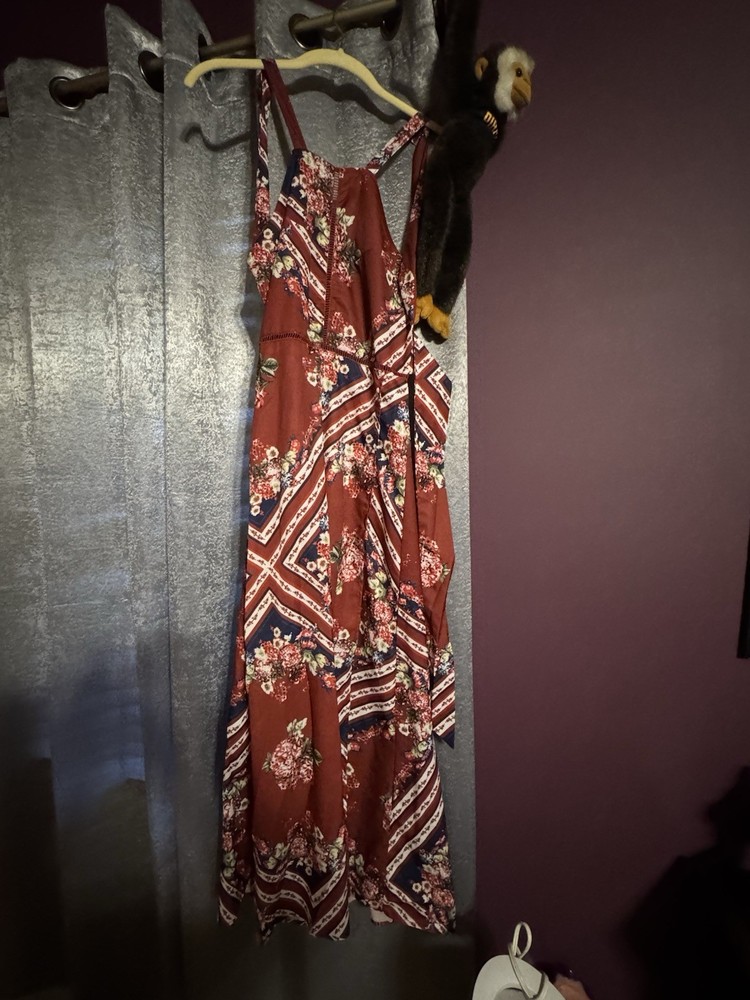 Burgundy Floral & Navy Patchwork Maxi Dress