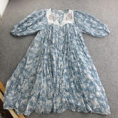 Daughters Of India Dress Womens L Blue Floral Maxi Kaftan Boho Embroidered