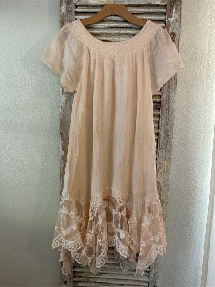 A4 Muche Muchette Off The Shoulder Mini Dress Ruffle Romantic boho Pink O/S