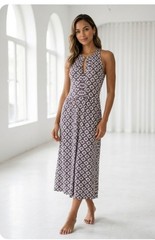 Tory Burch Erin Midi Dress S Sleeveless Ballet Blue Crystals Keyhole Geometric