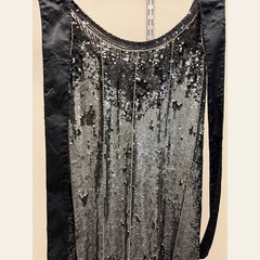 Black Silver Sequin Drop-Waist Flapper Mini Dress 1920s Art Deco Style Women&rsquo;s S