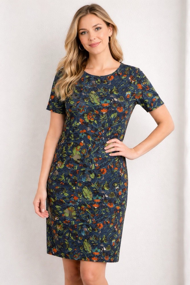 Lularoe Women&rsquo;s Sz L Scoop Neck Multi-color Florals Navy Blue Julia Dress NWT