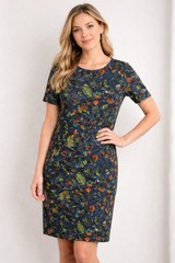 Lularoe Women&rsquo;s Sz L Scoop Neck Multi-color Florals Navy Blue Julia Dress NWT