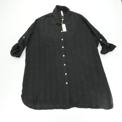 Helen Jon Relaxed Shirt Dress Women L Black Gauze Roll Tab Sleeve Mini Coverup