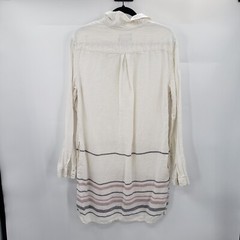 Tahari Medium Striped Shift Dress Collared V Neck Long Sleeve 100% Linenn