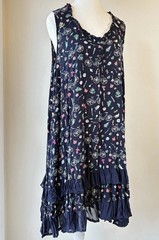 Papillon Navy Cycle Print Ruffle Dress Medium Fairy Boho Sleeveless Party