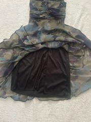 Vintage Boho Connected Apparel Green Floral Chiffon Ruched Fit & Flare Dress