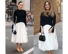 Simkhai Kenlie Midi Dress Black White Ribbed Knit Taffeta Bubble Hem Size S