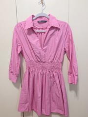 Zara Pink Poplin Long Sleeve Mini Dress Size Medium